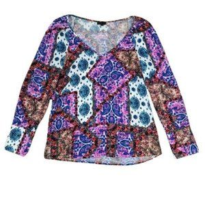 Sheike Womens Long Sleeve V Neck Top Multicolored Size 6